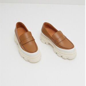 Ganni Brown and Cream Loafers